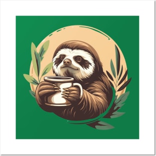 Cute Sloth Drink Coffee Posters and Art